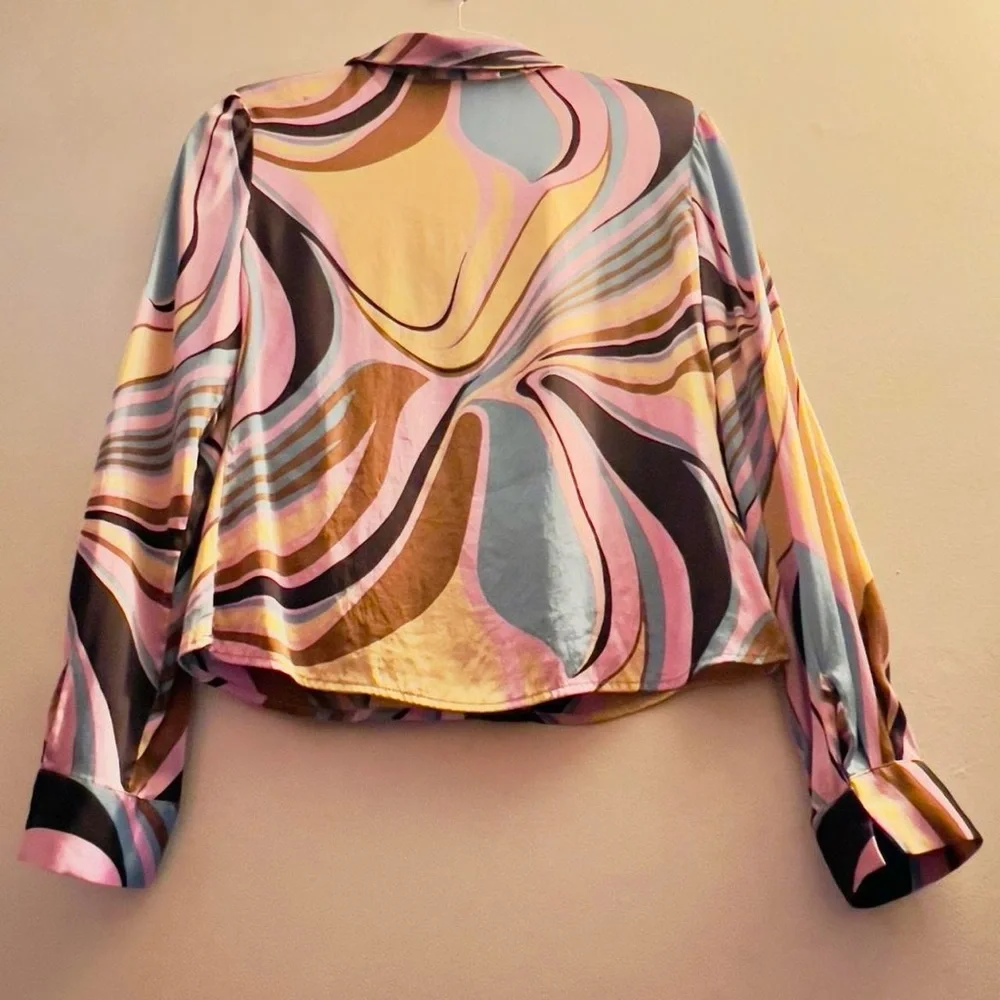 Pucci Style Silk Designer Swirl Psychedelic Button Up Blouse - Picture 6 of 6